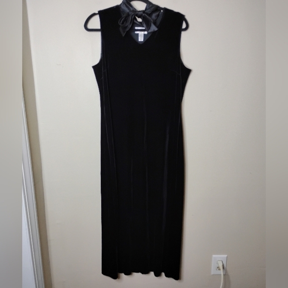 Talbots Velvet Black Holiday Party Dress With Scarf I Elegant Feminine Size 12 - Picture 4 of 8